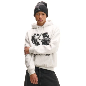 Cropp - Bluza hoodie z nadrukami i ozdobnym przeszyciem - jasny szary