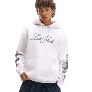 Cropp - Bluza hoodie z nadrukami na rękawach - biały