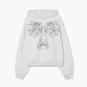 Cropp - Bluza hoodie z nadrukiem i efektem sprania - jasny szary