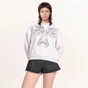 Cropp - Bluza hoodie z nadrukiem i efektem sprania - jasny szary