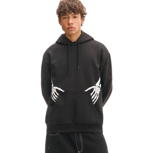 Cropp - Bluza hoodie z nadrukiem rąk kościotrupa - czarny