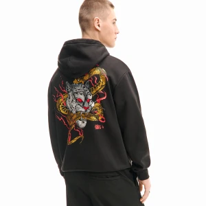 Cropp - Bluza hoodie z nadrukiem tygrysa i węża - czarny