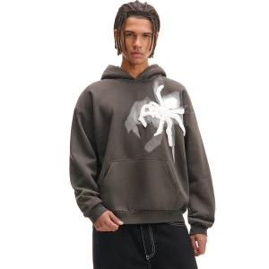 Cropp - Bluza hoodie z naszywkami pająka - szary