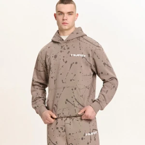 Cropp - Bluza hoodie z nieregularnym nadrukiem all over - beżowy