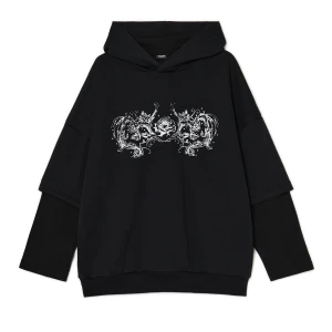 Cropp - Bluza hoodie z podwójnym rękawem UNISEX - czarny