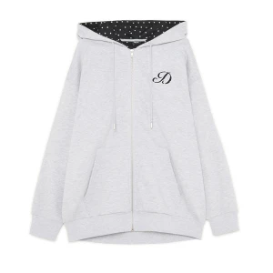 Cropp - Bluza hoodie ze wstawkami w groszki - jasny szary