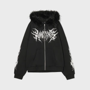 Cropp - Bluza z futrem na kapturze - czarny