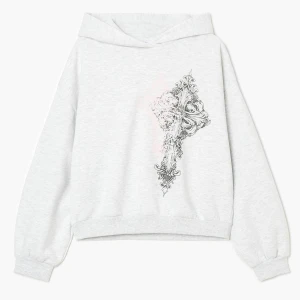 Cropp - Bluza z kapturem i nadrukiem krzyża - jasny szary