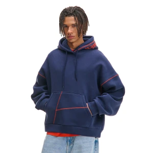 Cropp - Bluza z kapturem i ozdobnymi haftami - granatowy