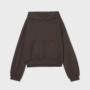 Cropp - Bluza z kapturem i surowym wykończeniem - brązowy