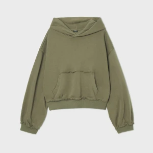 Cropp - Bluza z kapturem i surowym wykończeniem - zielony