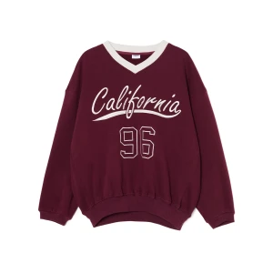 Cropp - Bluza z nadrukiem w stylu college - kasztanowy