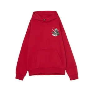 Cropp - Bluza z naszywką kota sushi mastera - czerwony