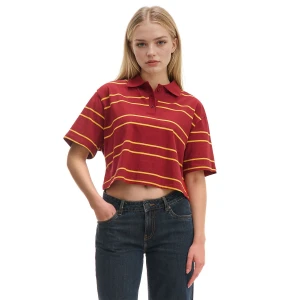 Cropp - Bluzka boxy w paski - kasztanowy