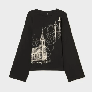 Cropp - Bluzka kimono z gotyckim motywem - czarny