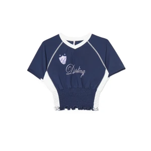 Cropp - Bluzka z nadrukiem w sportowym stylu - granatowy