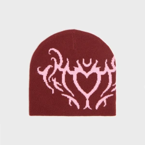 Cropp - Bordowa czapka beanie z motywem serca - kasztanowy