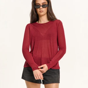 Cropp - Bordowa koszulka longsleeve z wiskozą - kasztanowy