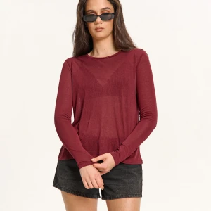 Cropp - Bordowa koszulka longsleeve z wiskozą - kasztanowy