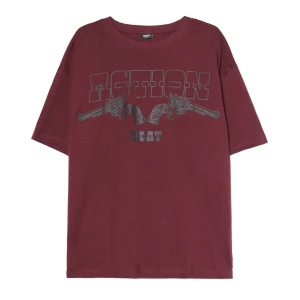 Cropp - Bordowa koszulka z nadrukiem - kasztanowy