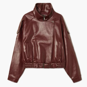 Cropp - Bordowa kurtka biker z imitacji skóry - kasztanowy