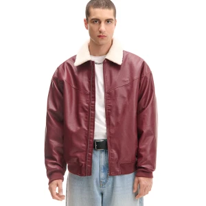 Cropp - Bordowa kurtka z imitacji skóry - kasztanowy