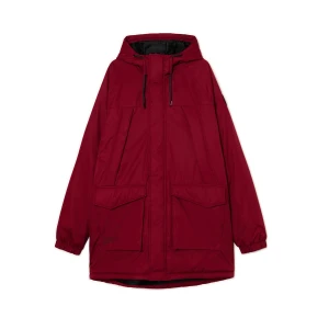 Cropp - Bordowy płaszcz z kapturem - kasztanowy