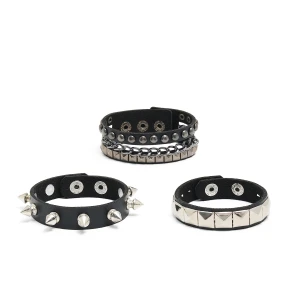 Cropp - Bransoletki z imitacji skóry i metalowymi detalami - czarny