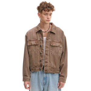 Cropp - Brązowa jeansowa katanka boxy - brązowy