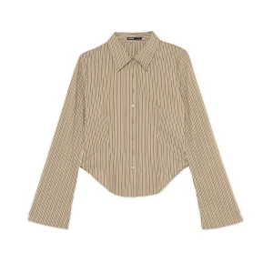 Cropp - Brązowa koszula w paski z zaokrąglonym dołem - brązowy