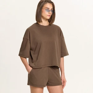Zdjęcie produktu Cropp - Brązowa koszulka basic typu boxy - brązowy