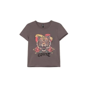 Cropp - Brązowa koszulka z tygrysem - szary