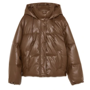 Cropp - Brązowa kurtka puffer z imitacji skóry - brązowy