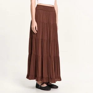 Cropp - Brązowa spódnica maxi z wiskozy - beżowy