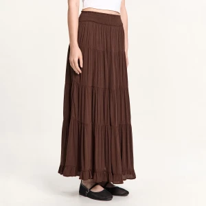 Cropp - Brązowa spódnica maxi z wiskozy - beżowy