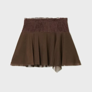 Cropp - Brązowa spódniczka mini z koronką - brązowy