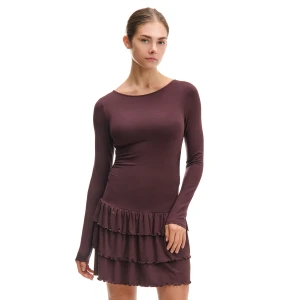 Cropp - Brązowa sukienka mini z wiskozą - brązowy