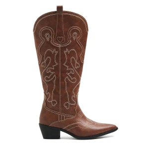 Cropp - Brązowe botki kowbojki na obcasie - brązowy