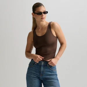 Cropp - Brązowy T-shirt na ramiączkach - brązowy