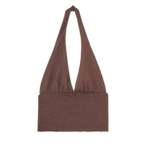 Cropp - Brązowy top z dekoltem typu halter - brązowy
