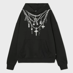Cropp - Buza hoodie z motywem biżuterii - czarny