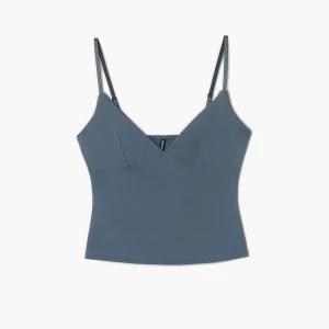 Cropp - Cami top z koronkowym zdobieniem - surowy granatowy