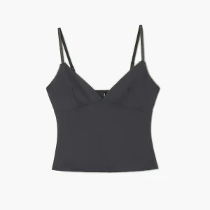 Cropp - Cami top z koronkowym zdobieniem - szary
