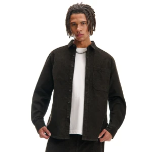 Cropp - Ciemnobrązowa sztruksowa koszula - brązowy