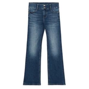 Cropp - Ciemnoniebieskie jeansy bootcut z efektem sprania - niebieski