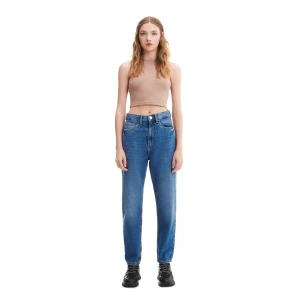 Cropp - Ciemnoniebieskie jeansy mom - niebieski