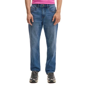 Cropp - Ciemnoniebieskie jeansy regular z acid wash - niebieski