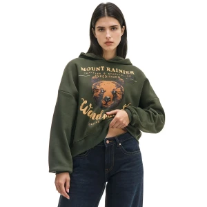 Cropp - Ciemnozielona hoodie z retro nadrukiem - zielony