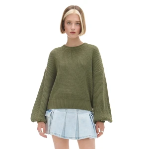 Cropp - Ciemnozielony sweter z szerokim rękawem - zielony