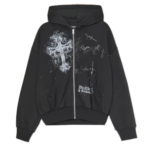 Cropp - Czarna bluza hoodie i nadrukiem - czarny